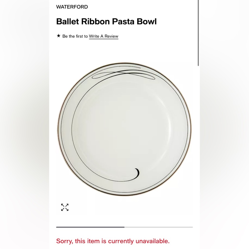 Waterford Fine China  Ballet Ribbon 7.75” Pasta Bowl Brand New with Tags